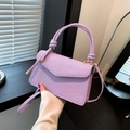 Minimalist lavender purple woven crossbody bag with gold lock and knotted top handle - Purple