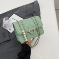 Quilted mint green shoulder bag with pearl accents and golden chain strap detail - Small / Green