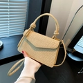 Beige woven straw square handbag with knotted handle and fine crossbody strap - Khaki