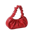 Minimalist red ruched cloud bag for women with vibrant texture and scrunchie strap - Red