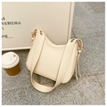 Minimalist creamy white hobo shoulder bag in smooth faux leather with gold hardware - Off White