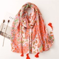 Soft orange geometric diamond print scarf for women with tassels and linen feel texture - 180*90CM / Orange Green Purple Geometric Print Style (SL2206-010)