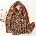 Ethnic ginkgo floral scarf in brown and cream with orange edges on white background - Retro Brown Fan Pattern Style (SL2207-017) / 180*90
