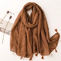 Retro floral cotton linen scarf with tassels and vintage flower pattern for winter - Caramel color