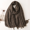 Retro coffee floral cotton linen scarf with soft tassels for autumn and winter warmth - Dark Coffee