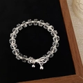 Elegante bracciale di perle di cristallo con ciondolo a fiocco argento su base nera - Cristallo Bianco Trasparente