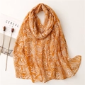 Orange paisley cotton linen scarf for women with light bohemian print and white patterns - Sl2207-023 / 180*70