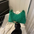 Leuchtend grüne Cord-Tasche mit plissierter Textur und verstellbaren Goldschnallen - Grün