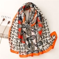 Chique sjaal met paisley-print in linnenlook, oranje randen en klassieke bloemenmotieven - Helder Oranje (SL2209-008 Helder Oranje)
