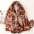 Retro leopard and grid pattern cotton-linen scarf in brown and orange tones - Dark Coffee