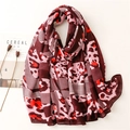 Red leopard and geometric print cotton linen scarf for sun protection and styling - Red