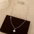 Elegant silver flower necklace with white zircon pendants on luxury jewelry box - Silver Necklace