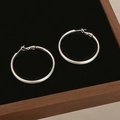 Silver twisted double hoop earrings with a matte metallic finish on black background - Matte Brushed Tube Design (A-1264) / Silver