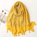 Ginger yellow geometric scarf with handmade tassels laid flat on a minimalist background - 180*90CM / Yellow (SL2203-014)
