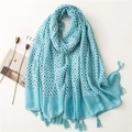 Écharpe d'été en lin et coton à motif géométrique bleu avec élégantes franges - 180*90CM / Bleu (SL2203-014)