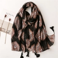 Bohemian black paisley pashmina scarf with cotton-linen feel and stylish fringe tassels - Black Bohemian Paisley Pattern (SL2204-009)