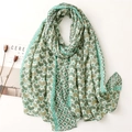 Écharpe en coton et lin vert et doré avec motifs géométriques et drapé élégant - Vert