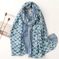 Écharpe effet lin avec imprimé éventail floral et motif géométrique bleu pour femme - Bleu