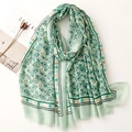 Sciarpa in cotone e lino verde menta con stampa paisley e bordi sfrangiati fini - 180*90CM / Verde