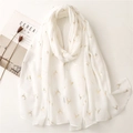 Lightweight white scarf with golden deer head foil print and soft texture - 180*90CM / White