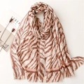 Brown and pink zebra print cotton linen scarf for women, elegant long sun protection shawl - Dusty Pink