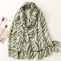 Zebra print shawl scarf with silver sequins and soft cotton-linen feel for beach wear - Green
