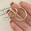 Detail of two gold-plated geometric ear cuffs showing mirror finish and minimalist design - Double Piece Geometric Ear Cuff Set (A-635)