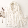 Lightweight white scarf with gold foil swallow prints and minimalist lifestyle props - 180*90CM / White