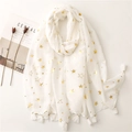 White linen-feel scarf with gold foil stars and tassels on a soft cream background - 180*90CM / White Gold Foil Star (SL2112-036)
