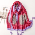 Red and purple geometric lattice scarf with tassels and artistic lifestyle props - 180*90CM / Red Purple Geometric Tassel Style (SL2201-026)