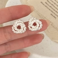 Elegant silver twisted rope stud earrings with a minimalist knot design for women - Matte Silver