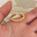 Detail of adjustable gold ring with bamboo-style texture and pavé white zircon stones - Adjustable Bamboo Pavé Style / Gold