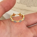 Elegante anello dorato regolabile con pietre di quadrifoglio blu e zirconi brillanti - Stile Oro (C-400-Zircone Blu) / Anello d'oro con zircone blu