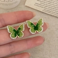 Exquisite gold butterfly earrings with green crystals and white zircon accents for women - Gold Butterfly Style (A-1003)