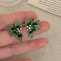Exquisite green crystal flower stud earrings with silver base and zircon center detail - Silver Flower Style (A-1005)