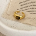 Anello aperto largo retrò dorato con pietra occhio di gatto marrone ovale in stile vintage - Occhio di Tigre Dorato