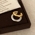 Ear cuff doppio a forma di C bicolore oro e argento su scatola di velluto vintage - Ear Cuff a Doppio Strato a Forma di C / Bicolore Oro e Argento