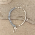 Bracciale a doppio filo in pietra naturale con perle blu e ciondolo a fiocco - Bracciale in Pietra Naturale Blu