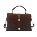 Dark brown suede patchwork crossbody bag with gold hardware for professional women - Brown