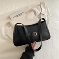 Bolso baguette minimalista de cuero PU negro con una elegante hebilla dorada chic - Negro