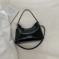 Minimalist black glossy tote bag with metal chain strap and adjustable crossbody belt - Small / Black
