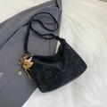 Minimalist black matte crossbody bag with adjustable strap and cute bear charm - With Pendant / Black