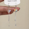 Orecchini a farfalla con nappe in cristallo cangiante e lunghe catene in argento - Argento