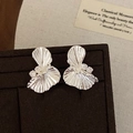 Silver twisted fan earrings with zircon accents displayed in a luxury jewelry box - Silver (A-1512)