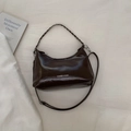 Deep brown crescent tote bag with chain strap and adjustable leather crossbody strap - Small / Brown