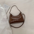 Brown faux leather crescent hobo bag with dual straps and fashion logo print - Small / Brown