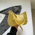 Borsa baguette gialla con trama struzzo e catena dorata e tracolla rimovibile - Oro
