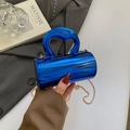 Electric blue cylindrical acrylic handbag with wave handle and gold chain strap - Blue