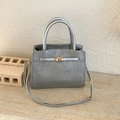 Silver metallic crossbody handbag with vertical stripe texture and gold twist lock clasp - Silver No Pendant