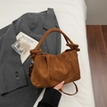 Bolso elegante de ante marrón oscuro con asa de nudo y correa de hombro extraíble - Marrón